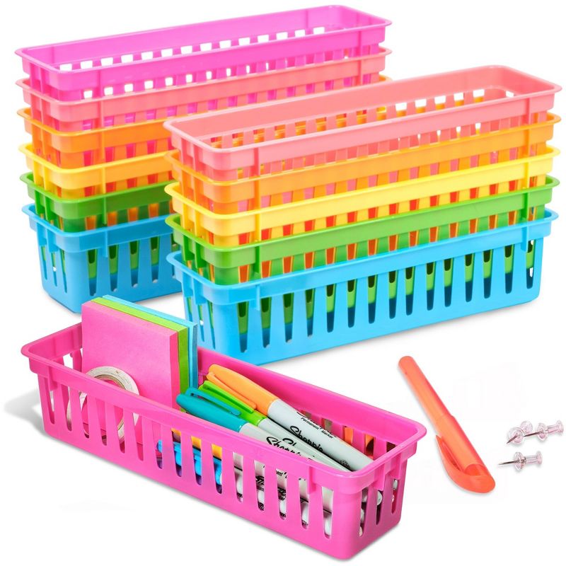 Juvale 12-Pack Pencil Holder Trays and Organization Baskets - Plastic Caddy for Desk and Elementary Teacher Supplies, 1 of 9