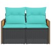 vidaXL Patio Sofa with Cushions - 2-Seater, Black Poly Rattan/Blue Fabric, Outdoor/Garden Loveseat, 46.5"x24.4"x27.2" - 4 of 4