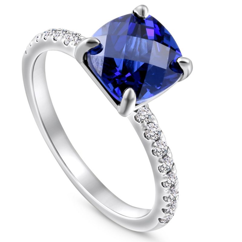 Pompeii3 VS 2 1/3Ct TW Cushion Blue Sapphire & Diamond Ring in 14k White Gold, 2 of 6
