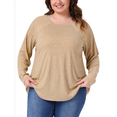 Women's Plus Size Crew Neck Pleated Long Sleeve Casual Tunic Tops - Agnes Orinda
