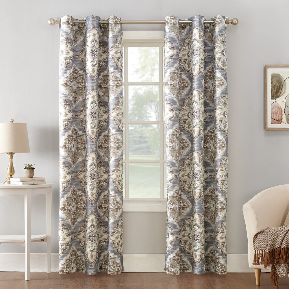 Photos - Curtain Rod / Track 84"x40" Regina Watercolor Floral Thermal Insulated Grommet Curtain Panel Gray: Room Darkening, Indoor Use - Sun Zero