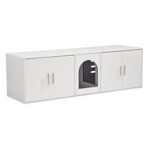 VEVOR Cat Litter Box Enclosure for 2 Cats, Litter Box Furniture Hidden with Double Rooms, Wooden Cat Box Cabinet, 57.9"L x 18.3"W  x 17.9"H, White - 1 of 4
