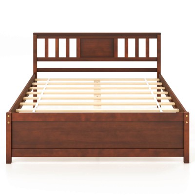Infans Full Size Bed Frame with Headboard Wood Slat Support No Box Spring Needed