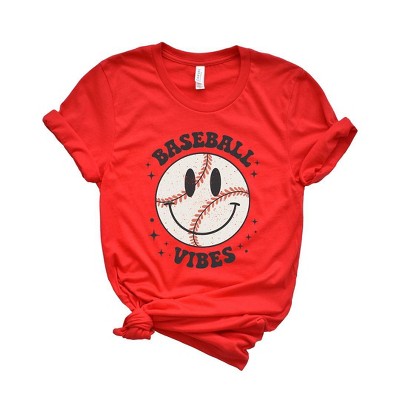 Simply Sage Market Women's Baseball Vibes Smiley Face Short Sleeve Graphic Tee