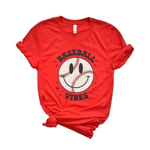 Simply Sage Market Women's Baseball Vibes Smiley Face Short Sleeve Graphic Tee - 1 of 3