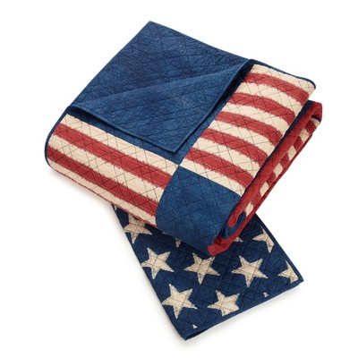Classic Americana Patchwork King Cotton Quilt Set with Reversible Blue Denim