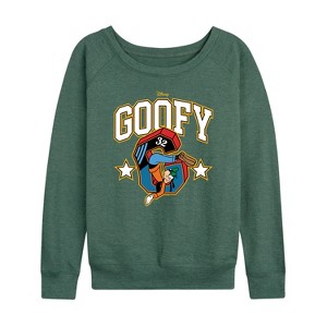 Women's - Disney - Goofy Collegiate Lightweight French Terry Wide Neck Long Sleeve Graphic Shirt - 1 of 4