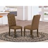 HomeStock Parson Chairs - Button Tufted , Brown Linen Fabric Padded , Set of 2,  Jacobean Finish - 2 of 4