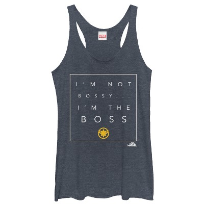 Women's Marvel Captain Marvel I'm The Boss Racerback Tank Top - Navy ...