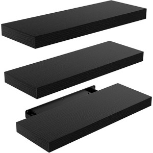 AMADA HOMEFFING 3 PCS Floating Shelf Set in Black, Wall Shelves with Hidden Brackets, Wall Shelves, Suitable for Bedrooms, Bathrooms, Living Rooms - 1 of 4