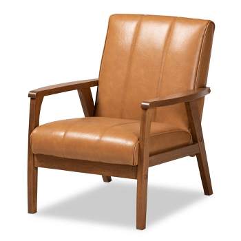 Nikko Mid-Century Faux Leather Upholstered Wood Lounge Chair Walnut/Brown - Baxton Studio