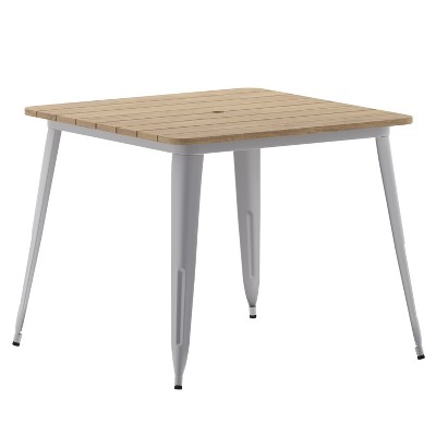 Merrick Lane Indoor/Outdoor Dining Table with Umbrella Hole, 36" Square All Weather Poly Resin Top and Steel Base