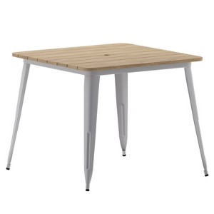 Emma and Oliver Indoor/Outdoor Dining Table with Umbrella Hole, 36" Square All Weather Poly Resin Top and Steel Base - 1 of 4