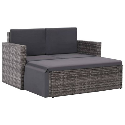 VidaXL 2 Piece Patio Lounge Set with Cushions Poly Rattan Gray