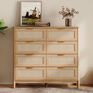 Modern Large Rattan Dresser with Deep Storage Drawers and Metal Pulls for Bedroom or Entryway - 1 of 4