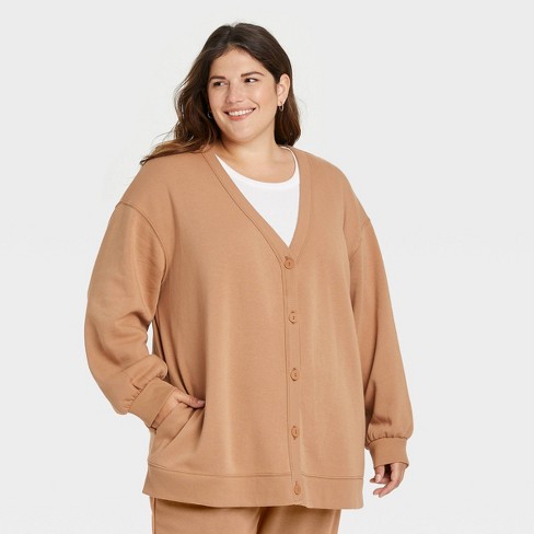 Women's All Day Fleece Button-front Cardigan - A New Tan 4x : Target