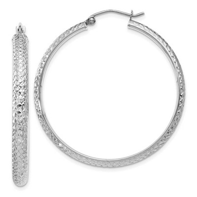 Black Bow Jewelry 3.5mm, Diamond Cut 14k White Gold Round Hoop Earrings, 38mm (1 1/2 In)