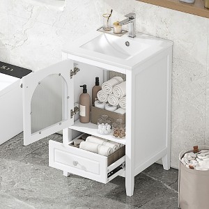 KWPZQEB 20" Bathroom Vanity with Ceramic Sink, Bathroom Cabinet with arch Glass Door and Drawer, Modern Bathroom Storage Unit for Bathroom - 1 of 4