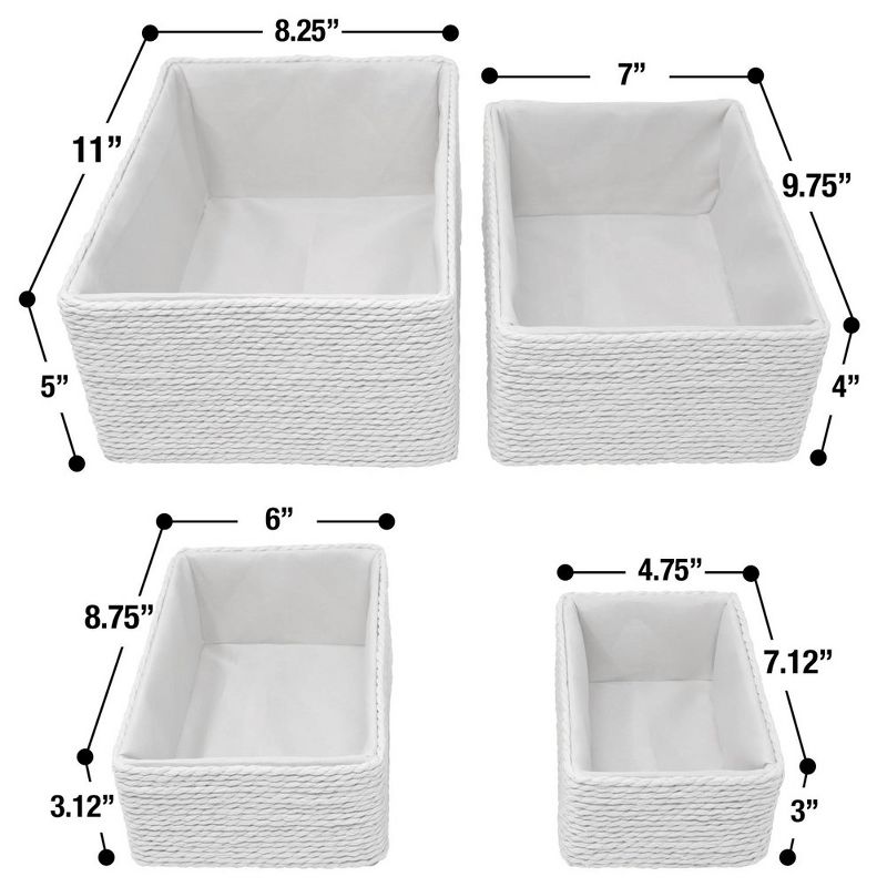Sorbus Storage Baskets 4-Piece Set - Stackable Woven Basket Paper Rope Bin Boxes for Makeup, Office Supplies, Bedroom, Closet (White), 5 of 8