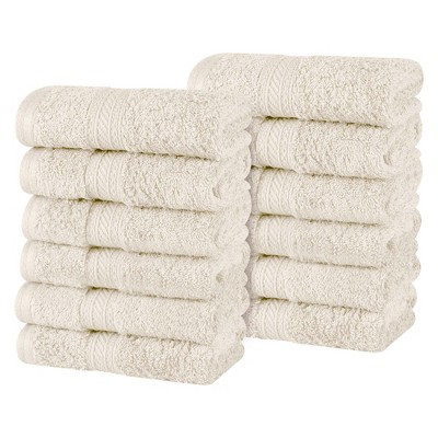 Cotton Plush Soft Highly-Absorbent Heavyweight Luxury Face Towel Washcloth Set of 12 by Blue Nile Mills