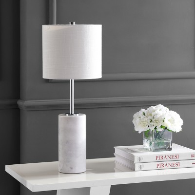 White Marble and Chrome Cylinder Table Lamp with Drum Shade