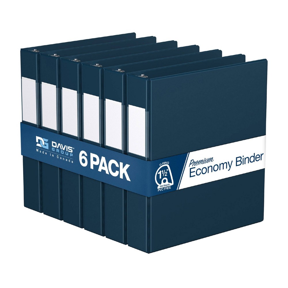 Davis Group 6pk 1.5" Premium Economy Round Ring Binders Navy Blue: 1.5 Inch D-Ring, Hard Cover, 350 Sheet Capacity