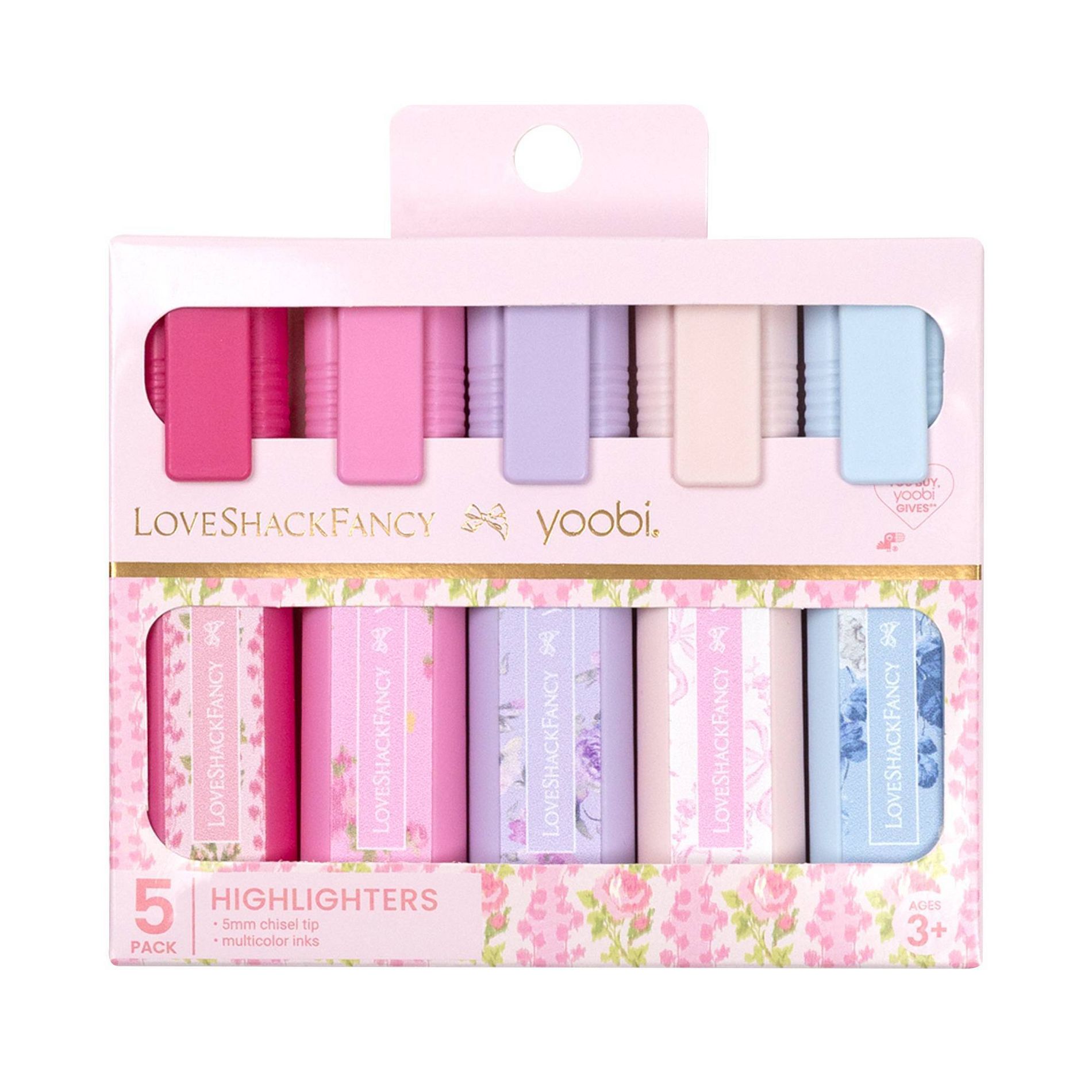 LoveShackFancy x Target - Yoobi Blooming Heirloom, Ikat Rose, Happy Thoughts, Coquette Bow, Everblooming Rosette 5pk Highlighters