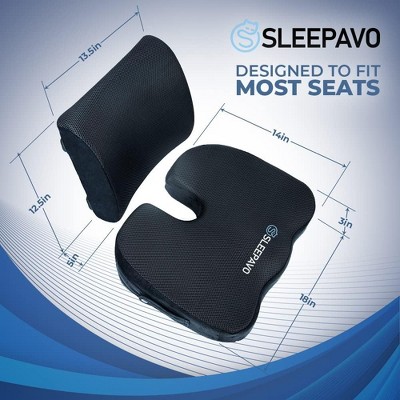 Black Memory Foam Orthopedic Seat and Lumbar Cushion Set