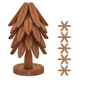 Itopfox Wooden Tree Trivet Set of 5 with Stand, Multifunctional Hot Dish Coasters for Kitchen, Dining Table, Decorative Ornaments for Hot Pots, Pans - 1 of 4