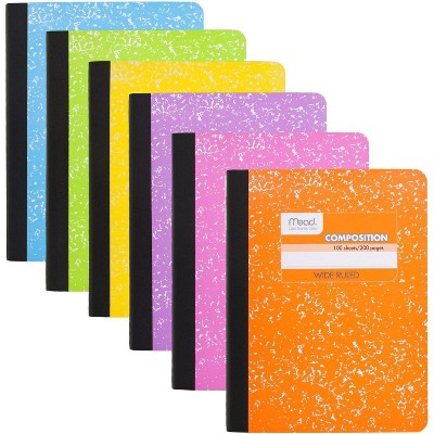 Mead Composition Notebook, 6 Pack, Wide Ruled Paper, 7-1/2" x 9-3/4", 100 Sheets per Comp Book, Assorted Colors
