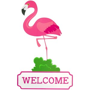 Northlight Flamingo Welcome Tropical Metal Wall Sign - 25" - 1 of 4