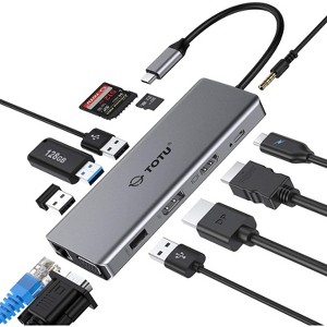 TOTU USB C Hub, Upgraded 13 in 1 Type C Hub to 4K HDMI & DP, Triple Display Docking Station for MacBook Pro and Windows USB C Systems - 1 of 4