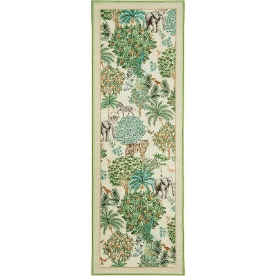 Jungle Print Washable Rug - Non-Slip Low Pile Stain Resistant Carpet for Living Room, Bedroom, Nursery, Playroom