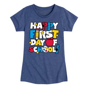 Girls' - Instant Message - Happy First Day Of School Fitted Short Sleeve Graphic T-Shirt - 1 of 4