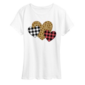 Women's - Instant Message - Patterned Hearts Short Sleeve Graphic T-Shirt - 1 of 4