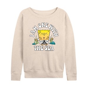 Women's - SpongeBob SquarePants - I'am One With The Sea Lightweight French Terry Wide Neck Long Sleeve Shirt - 1 of 4