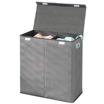 mDesign Divided Laundry Hamper Basket with Lid, Chrome Handles