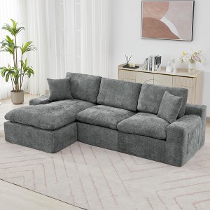 107.9"W Modular Cloud Sectional Sofa with Double-Layer Cushions, Side Pockets & Pillows, Upholstered Chenille Couch for Living Room-ModernLuxe - 1 of 4
