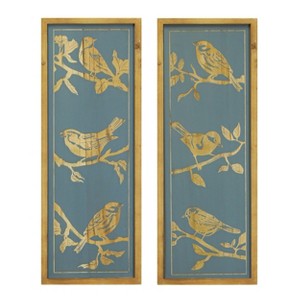 VIP Wood 31.2 in. Blue Portrait Floral Bird Wall Art Set of 2 - 1 of 2