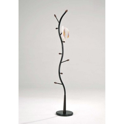 Black Metal and Walnut Wood Tree-Like Coat Rack Stand