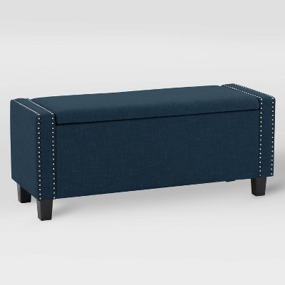 Boston Fabric Storage Ottoman Navy Blue - CorLiving