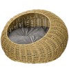 PawHut Rattan Cat Bed, Wicker Cat House Basket with Washable Cushion for Small Indoor Cats and Dogs, Light Brown - 4 of 4