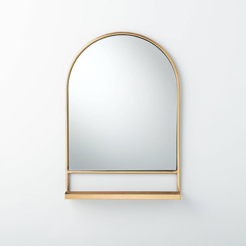 Arched 18&#34;x26&#34; Metal Frame Wall Mirror with Shelf Brass Finish - Hearth &#38; Hand&#8482; with Magnolia, 1 of 11