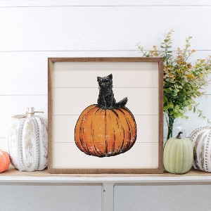 Kendrick Home Vintage Halloween Cat On Pumpkin Wall Art White - 1 of 4
