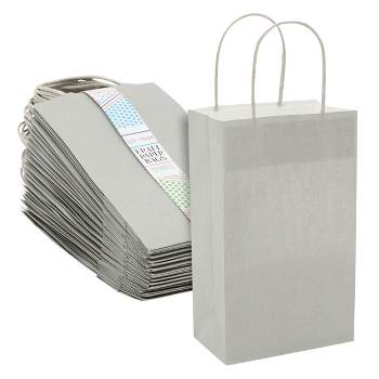 Blue Panda 25 Pack Small Paper Gift Bags with Handles for Party Favors, Bulk Shopping Merchandise Bags, Gray 9 x 5.5 x 3 In