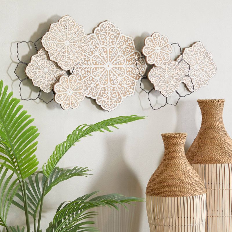 Wood Floral Wall Decor with Metal Wire Brown - Olivia &#38; May, 1 of 6