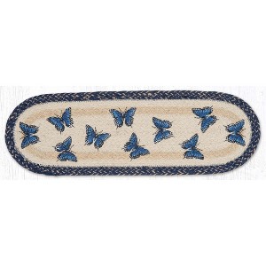 Earth Rugs Blue Swallowtail Stair Rug – Hand-Stenciled Butterfly Design on Oval Jute - 1 of 3