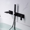 Sumerain Bathtub Pressure Balance Wall Faucet Black with Waterfall Spout and Hand Shower, High Flow - 3 of 4