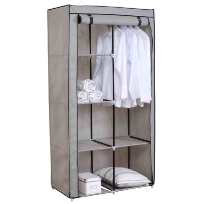  Home Basics 6 Tier Quick Set Up Portable Free-Standing Wardrobe Closet Organizer with Breathable Fabric Shelves and 43" Wide Steel Hanging Rod, Grey 
