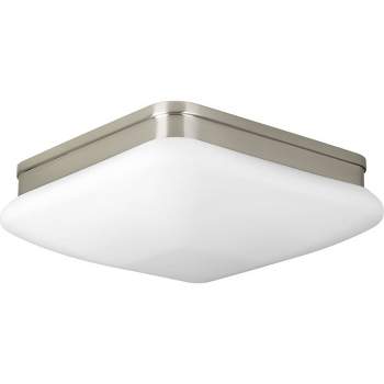 Progress Lighting, Appeal Collection, 2-Light Flush Mount, Brushed Nickel, Square Etched Opal Glass Shade